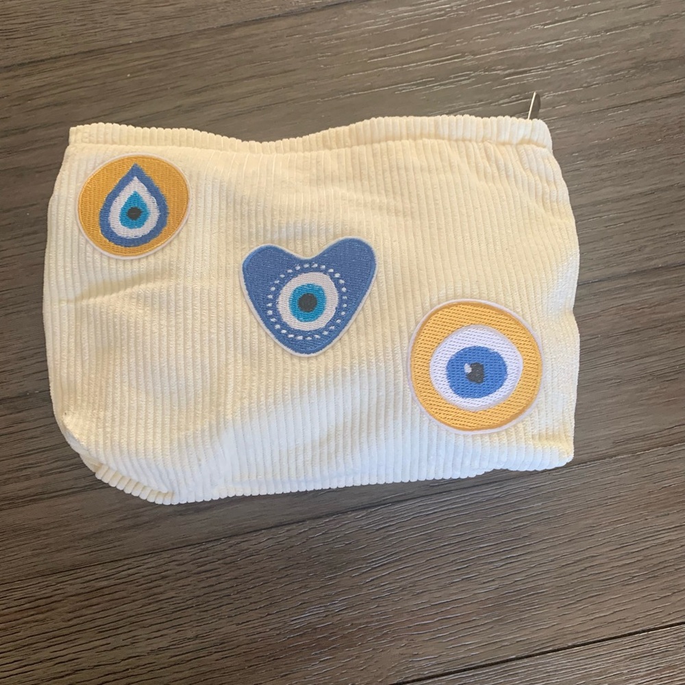 Corduroy Zip Pouch with Eye Patches 2 available specify color grey or off white